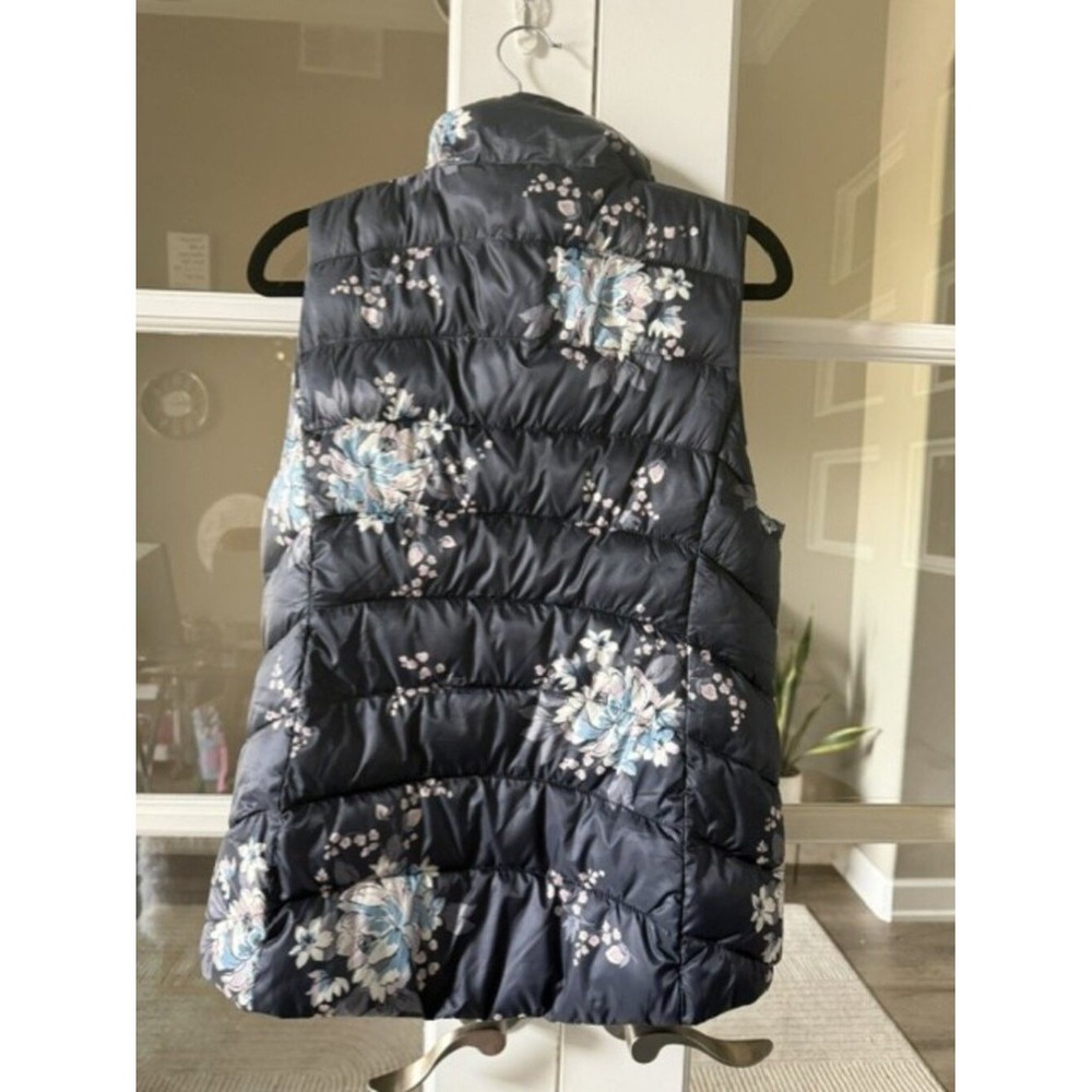 LOFT Womens Navy Blue Floral Quilted Puffer Vest Sleeveless Jacket Small - Picture 2 of 3